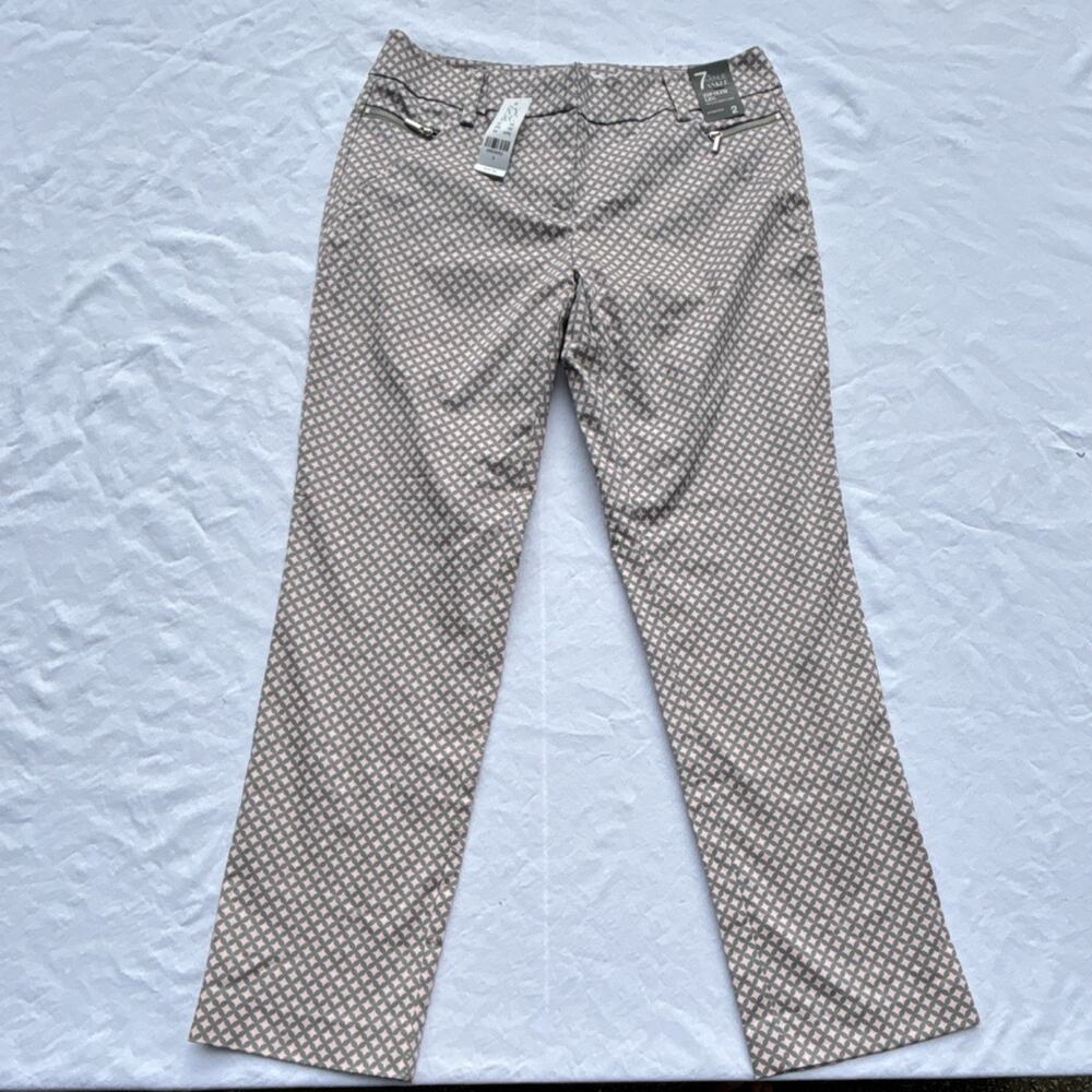 New York & Company Slim Pants Gray Pink Geometric Stretch Zip Button Women small
